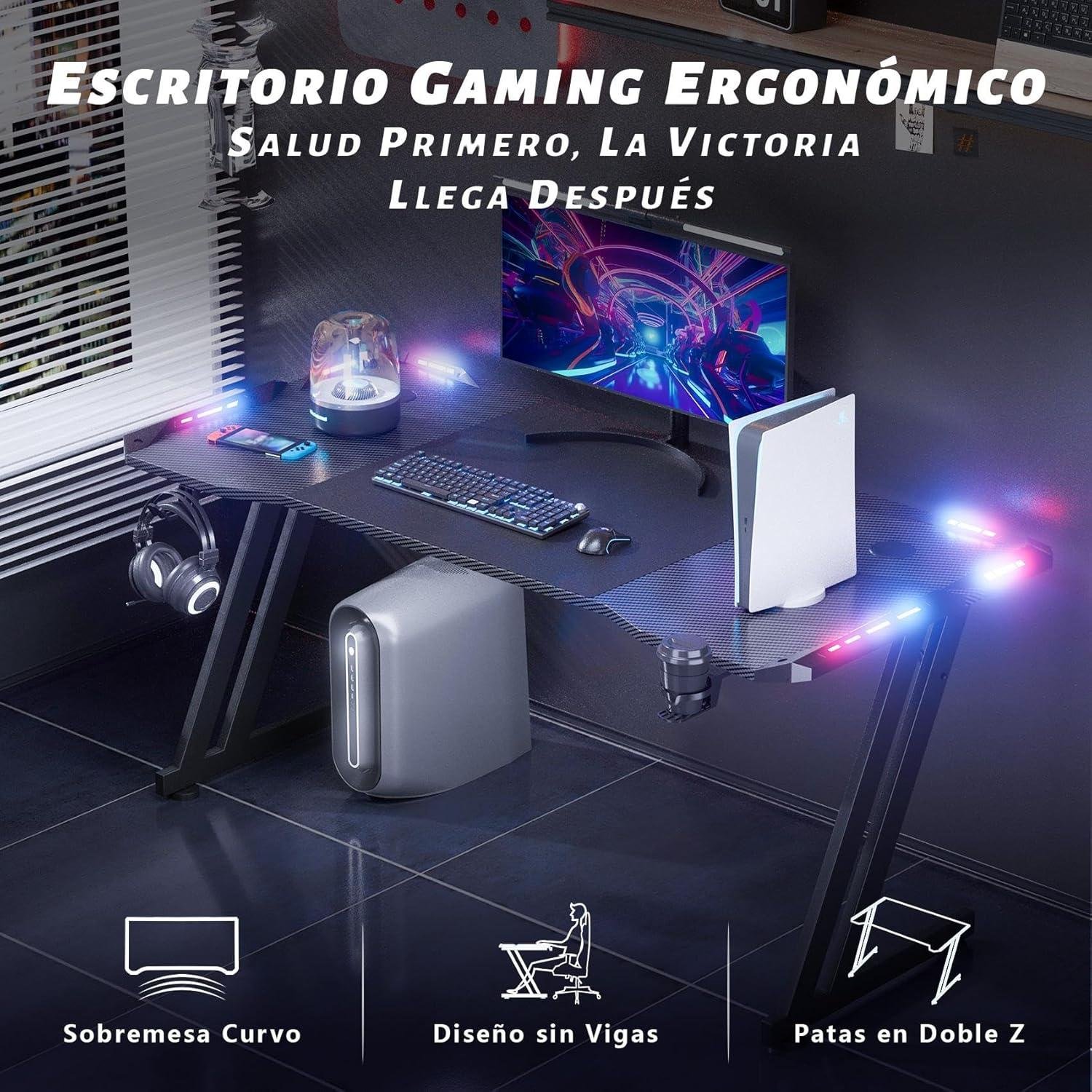 Nuestra experiencia con la mesa gamer LED de fibra de carbono ergonómica