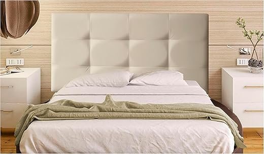 ONEK-DECCO Big Tennessee Upholstered Imitation Leather Bedroom Headboard Measures Children, Youth and Double Bed Headboard, Upholstered, Padded (135 x 70, Beige)
